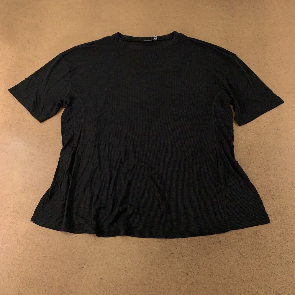 ASOS Curve Women's Size 14 Black Ribbed Oversized Side Slit Short Sleeve Tee New